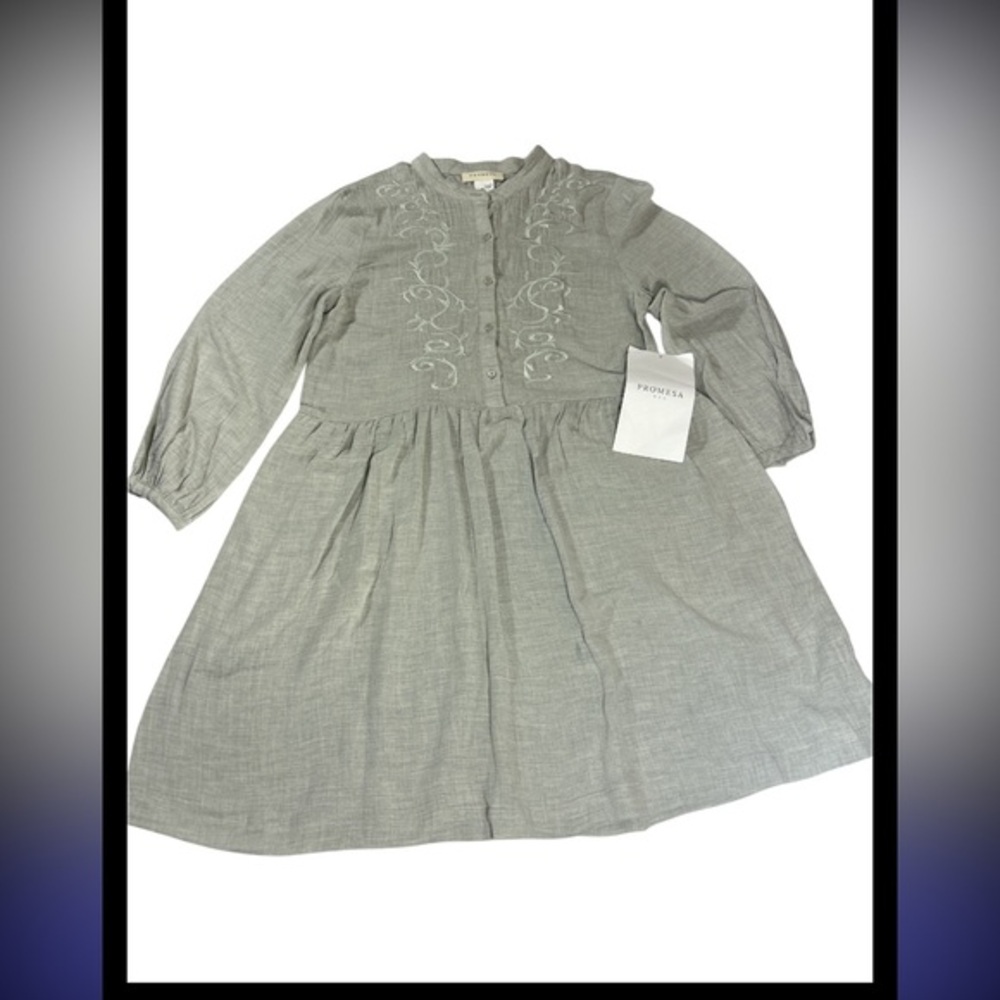 Promesa Archive Proto Sample‎ Dress Womens S Gray Embroidered Boho Cottagecore
